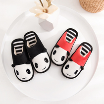 Cotton linen and leather slippers cute panda couple four seasons home cotton slippers home indoor floor soft-soled cotton shoes for men and women