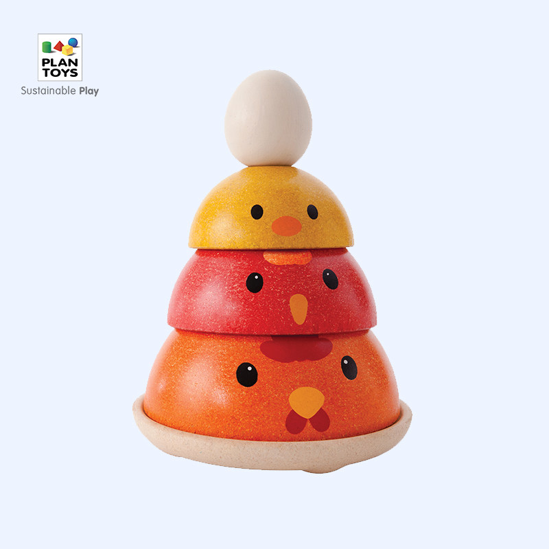 Imported PlanToys 5695 chickens grow up wooden children's stacks of toys