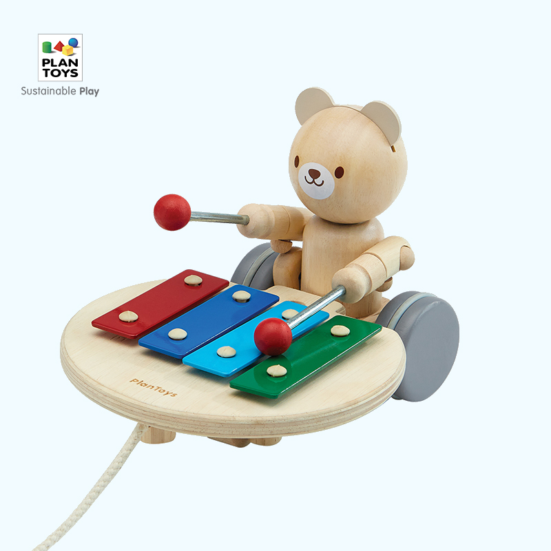 Plantoys ドラッグベアカー 子供用おもちゃ ミュージックベア 幼児用 プルロープ トラクション クロール ギフト 5276