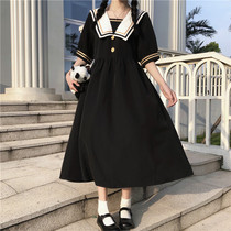 Early spring skirt chic mid-length college style dress new 2021 Japanese small black dress orange stem French sweet