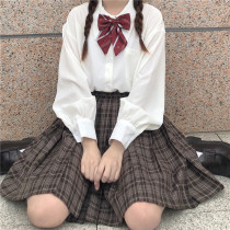 jk uniform skirt Japanese white long sleeve bow tie shirt Women design sense niche loose bow shirt autumn and winter clothes