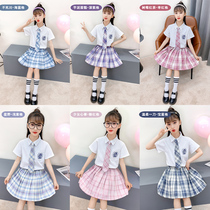 Kids jk uniform skirt set kindergarten elementary school uniform skirt girls summer dress college style short sleeve two-piece set