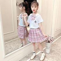 jk uniform children skirt summer student set girls jk plaid skirt genuine original pleated skirt short sleeves two-piece set