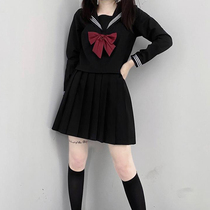 JK uniform skirt fashion set womens 2021 new student uniform navy sailor suit black base two-piece set