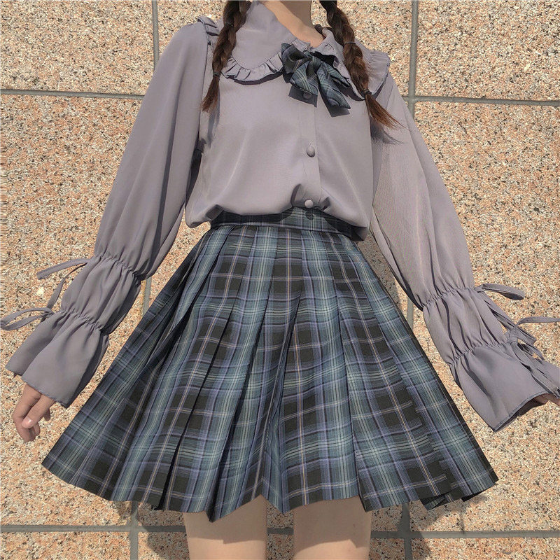 JK Shirt Design with Half Dress Tops Autumn Winter Horn Sleeve Academy Wind Sweet Majury Ear with Shirt