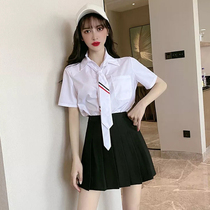 Summer 2021 new Korean style uniform set womens college style pleated short skirt two-piece set sweet cool girl wear