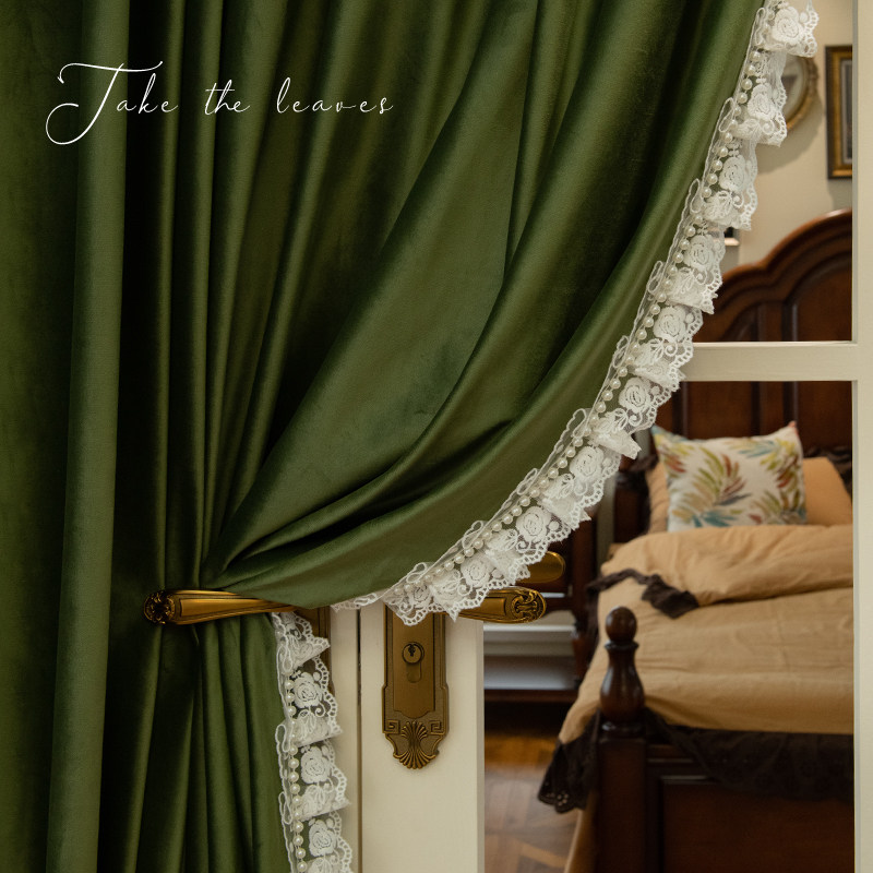American retro high-set curtains lace bedrooms full shading ins wind light extravaganza 2022 new living room velvet cloth-Taobao