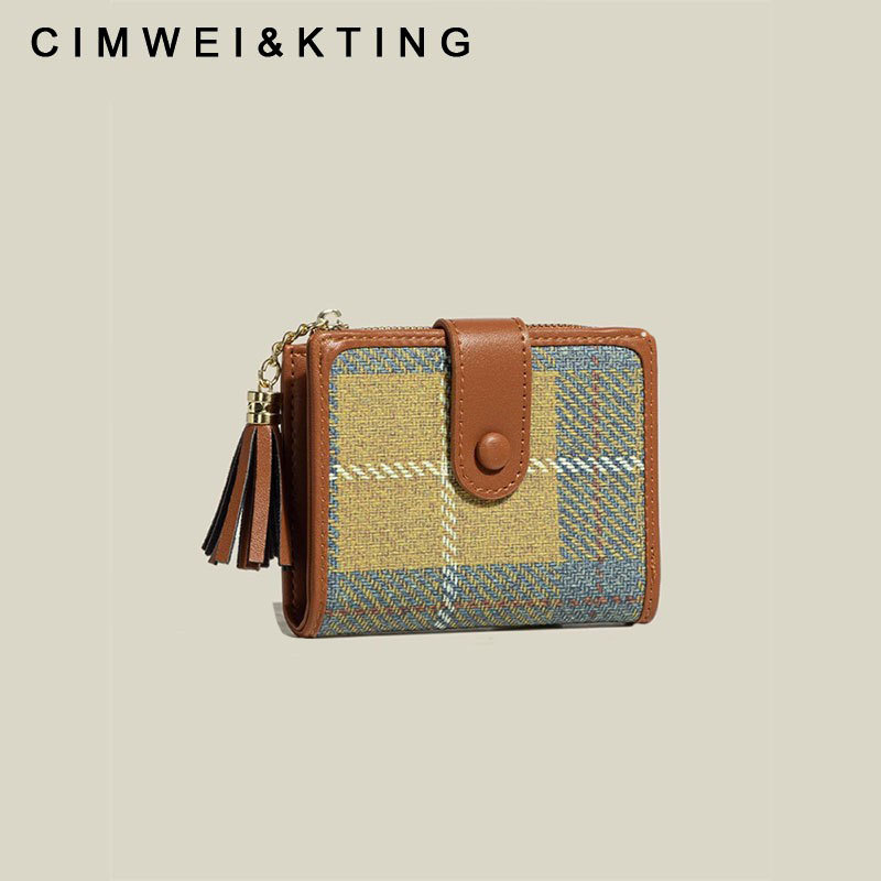 Cimwei&Kting Retro Literary Houndstooth Brushed Hand Coin Purse New Niche Design Short Card Holder