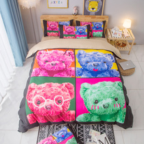 Cartoon Small Bear Bed Four Pieces Covered With Hood Washable Bed Linen Quilt Cover Cartoon Student Dormitory Bed Three Sets