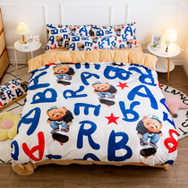 Tide Cool Doll Small Bear Four Pieces Winter Warm Thickening Dormitory Cartoon Children Cartoon Bed Sheet Quilt Cover Three Sets