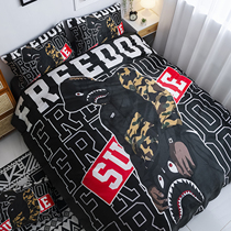 Tide Male Tide Sign Winter Warm Thickening Four Sets Student Dormitory Hip-hop Style Sheets Quilt Cover Three Sets
