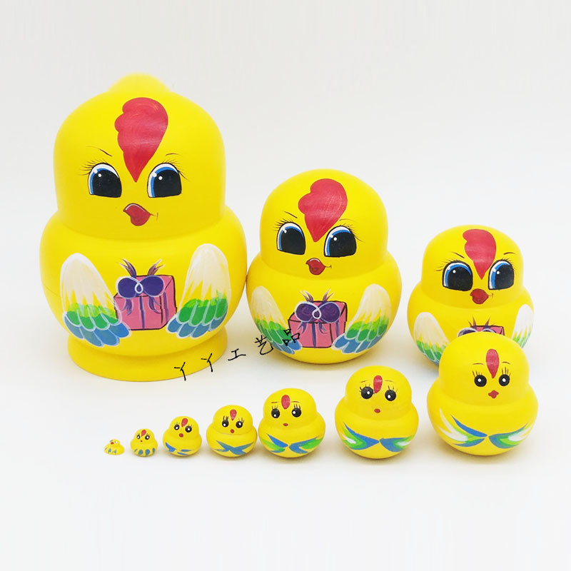 Proud ten Floors Presents Small Chicken Russian Sets Dolls Wooden Toy Craft Gift wish for Valentine's Day