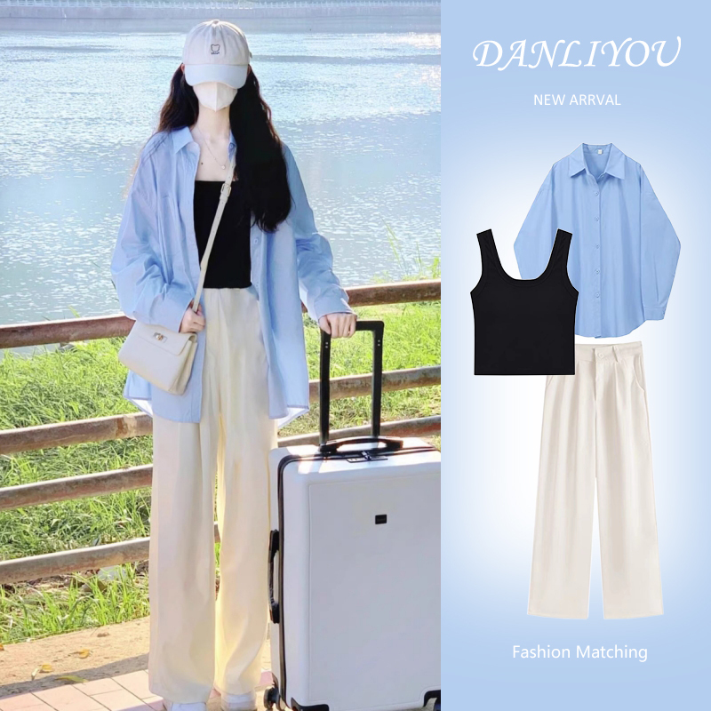 Early Autumn Vibe Outfit, a Complete Set of Fashionable and Stylish Summer Travel Outfits That Make You Look Younger, Korean Drama Three-Piece Suit