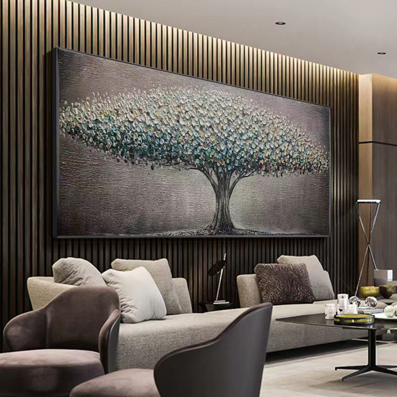 Living room decoration painting sofa background wall modern minimalist light luxury hanging painting hand-painted oil painting bedroom mural fortune tree