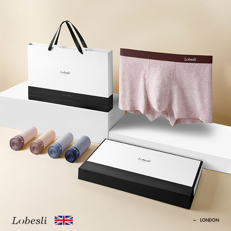 British Lobesli Underwear for Men, Cotton Boxer Shorts, Antibacterial, Breathable, Seamless, Gift Box Set for Boyfriend