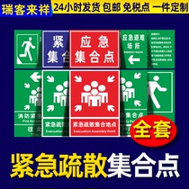 Fire Emergency Collection Points ID Cards Fire Evacuation Set Up Points Cue Cards Emergency Shelter Places Placards Emergency Escape Safety Warning Signs Board Aluminum Plate Glistening Customizable