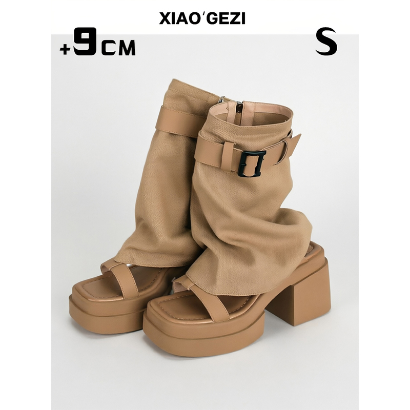 9cm Height-Increasing Chunky Heel Two-Way Roman Sandals for Women, Summer Open-Toe Niche Booties, Thick-Soled High-Heeled Sandals 9cm Height-Increasing Chunky Heel Two-Way Roman Sandals for Women, Summer Open-Toe Niche Booties, Thick-Soled High-Heeled Sandals