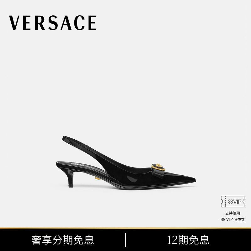 [12 Installments Interest-Free] Versace/Versace Gianni Ribbon Patent Leather Slingback High Heels 4.5cm