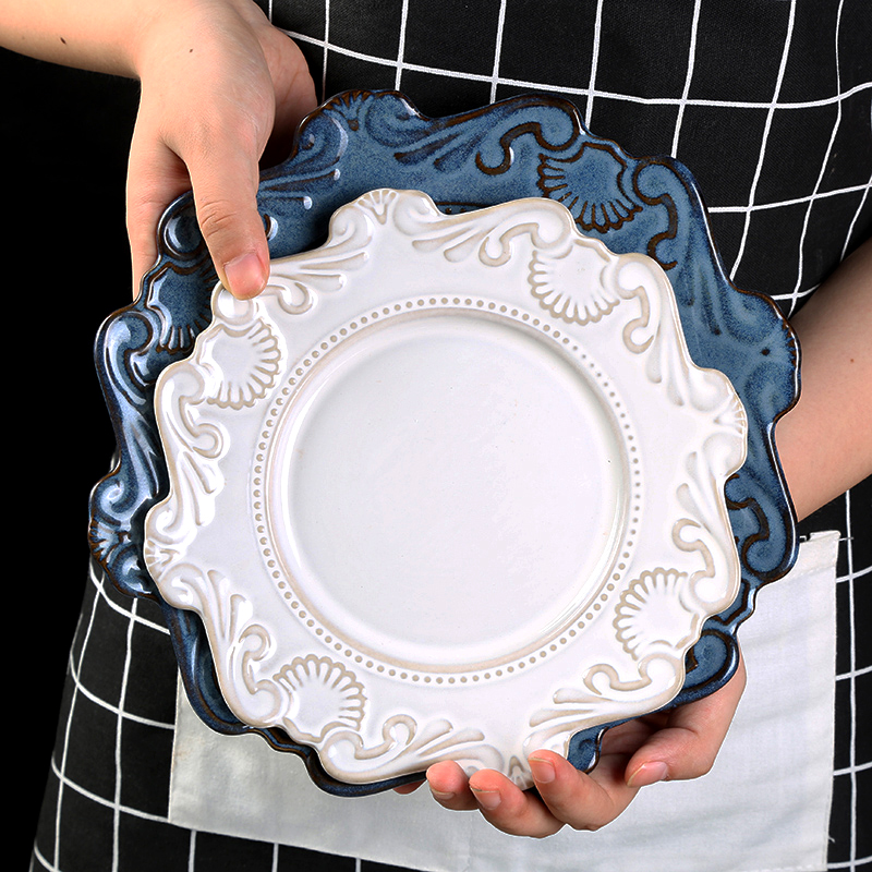 European relief plate home Western plate soup bowl rice bowl creative flat plate snack plate ceramic tableware