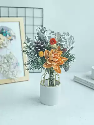 Zhaocai dry flower real flower natural wind dry bouquet pine cone wheat ear light luxury home decoration creative vase living room decoration