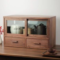 Solid wood table glass drawer containing box walnut cup cup cup cup locker cabinet