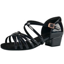 Professional childrens Latin dance shoes for girls soft-soled dance shoes for children medium and low heels cha-cha ballroom dance shoes black
