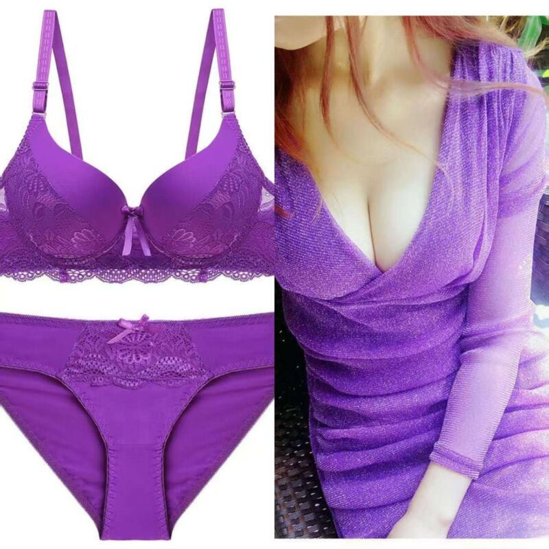 Purple Lingerie Summer Thin Cup Plus Size Sexy Push-Up Shaping Lace Bra Set for Plus-Size Women