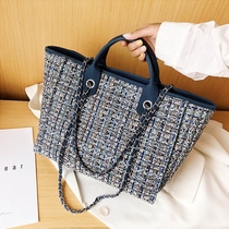 格纹撞色链条女士包包2022新款韩版大容量手提包百搭简约斜挎包