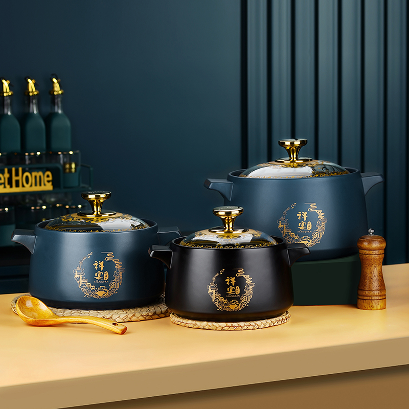 Casserole stew pot household gas stove special household large dry-fired casserole resistant to high temperature gas ceramic soup pot