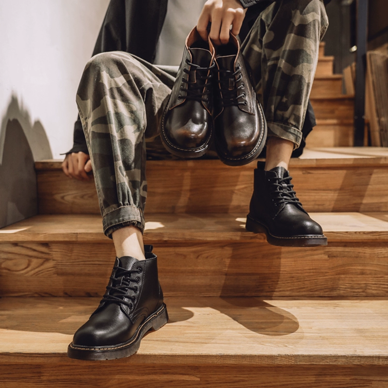Giày Martin boot nam cao cấp thời trang giày nam mùa thu 2020 mới phong cách hoang dã kiểu Anh giữa công cụ cắt da giày ngắn nam - Giày ống