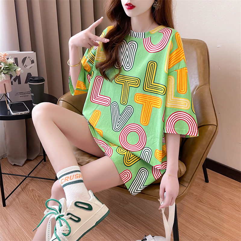 Spring and Summer American-Style Loose Women's Printed T-Shirt, Mid-Length Half-Sleeve T-Shirt, New Trendy Oversized T-Shirt for Students Spring and Summer American-Style Loose Women's Printed T-Shirt, Mid-Length Half-Sleeve T-Shirt, New Trendy Oversized T-Shirt for Students