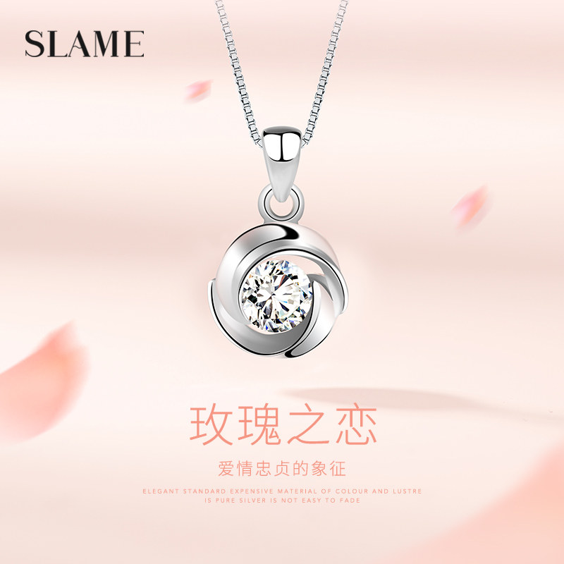 999 pure silver necklace female summer lock bone chain Seven New Year's Valentine's Day gift to girlfriend Rose Love 2021 New-Taobao