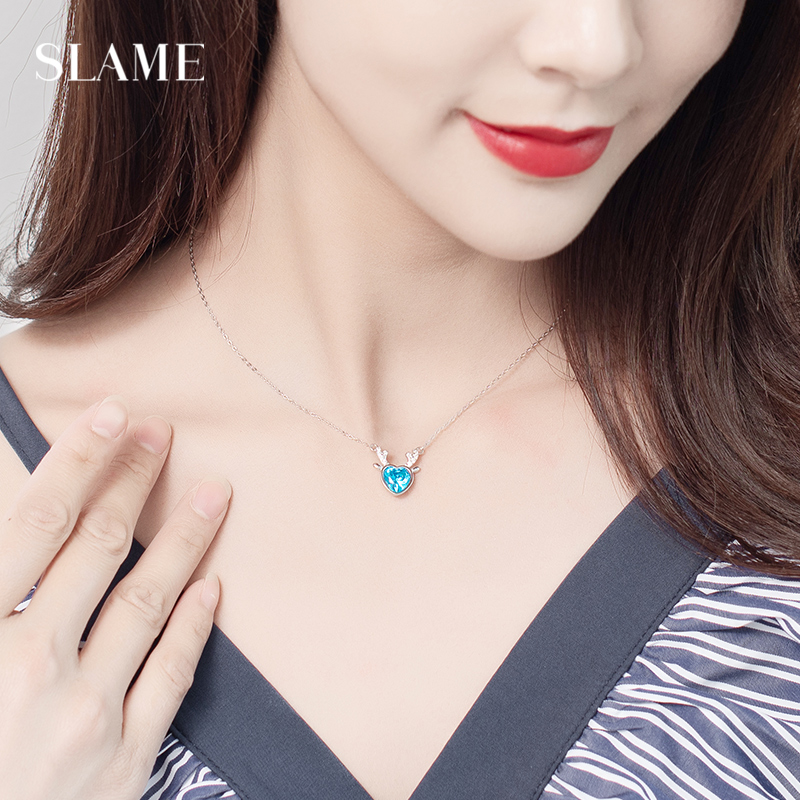 All the way up with you deer necklace pendant light extravagant and small crowd design Birthday Gift Pure Silver Necklace Woman Lock Bone Chain