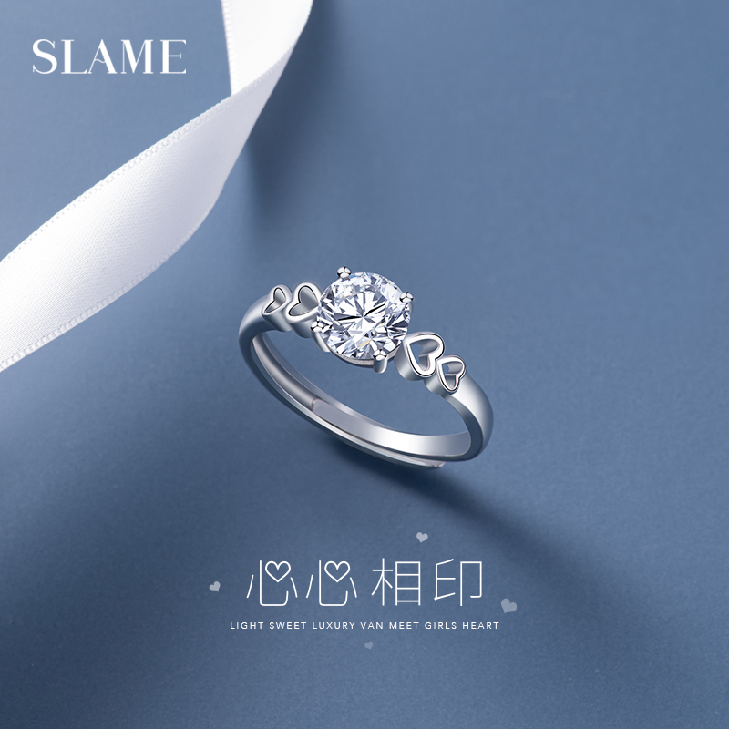 999 sterling silver ring women's single ring niche design with adjustable heart type with diamonds women's new 2021