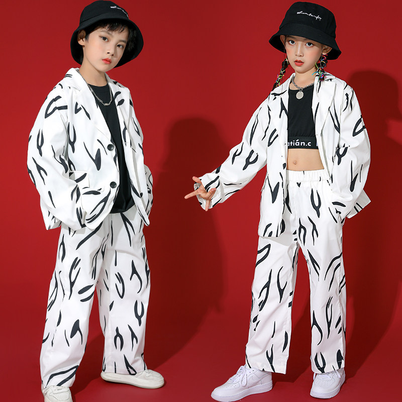 61 Children Street Dance Tide Clothing Primary School Students Hip Hop Suit Performance Clothing Tide Cards Cool Male Girl Show Costumes