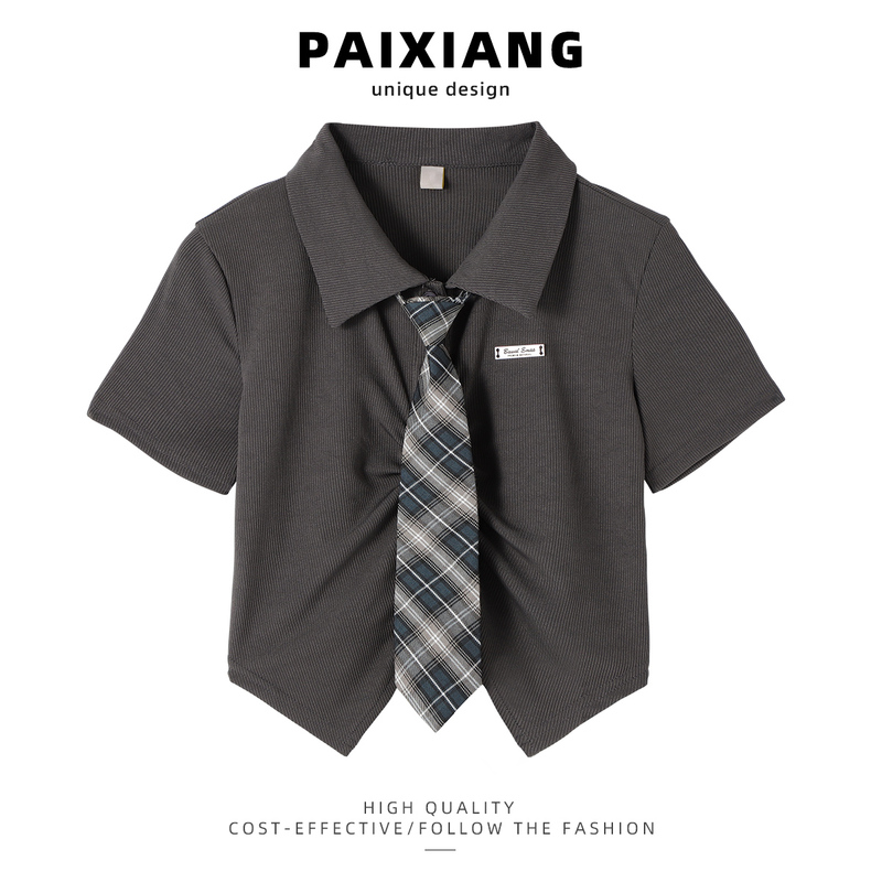 Paixiang/Summer Short Shirt for Women 2025 New Style Hot Girl Irregular Slim Fit Polo Collar Short Top