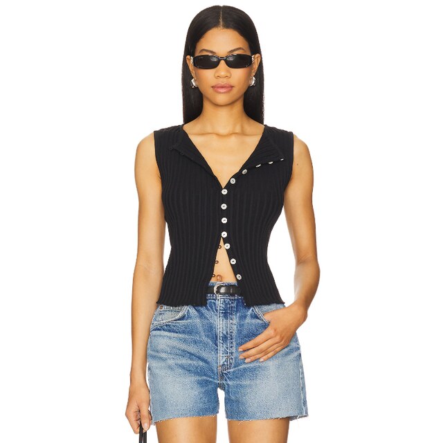 Winter inner layer Free People vest black ribbed knitted sleeveless top basic REVOLVE