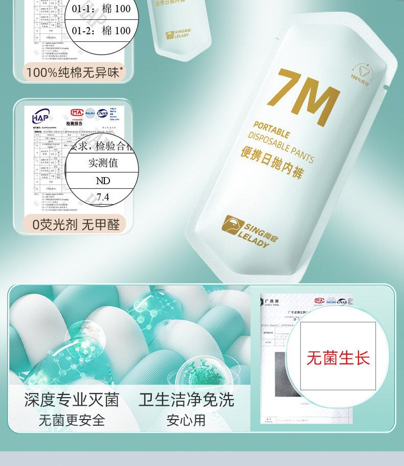 【中国直邮】尚官 一次性内裤 棉花白7条 XL【50kg-60kg】 女士纯棉 无菌短裤 免洗日抛裤