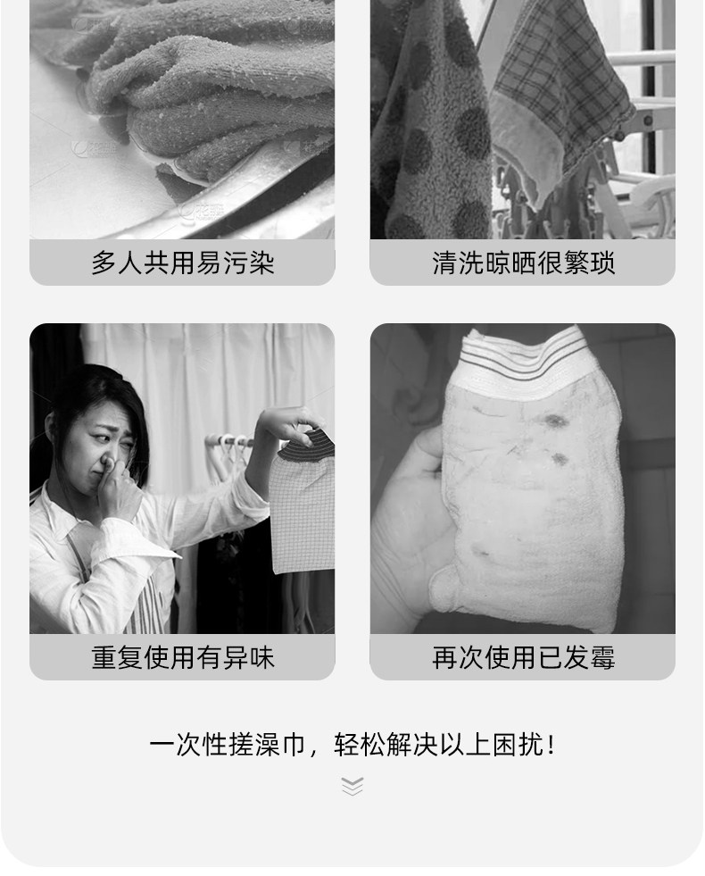 尚官 一次性搓澡手套 1个 可重复使用 强力搓泥 旅行家用 搓澡巾