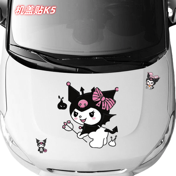 Car Hood Sticker Cool Kuromi Cartoon Anime Decoration Car Front Engine Cover Sticker to Cover Scratches