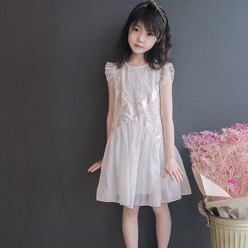 South Korean girl lace gathers waist children summer thin 2021 new Yankee Princess wind dress