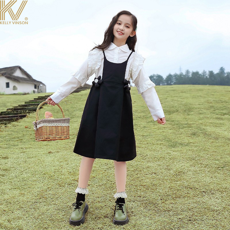 Girl Spring Dress Foreign Dress 2022 New Foreign Pie CUHK Child Spring Autumn Suit A Character Dress Children Cuddling Bag Skirt Spring