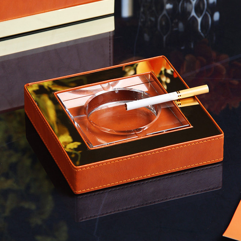 Fashion Light Lavish Leather Cigarette Ash Trays Modern Home Living Room Creative Personality Office Atmosphere Brief Orange Tobacco Cylinders