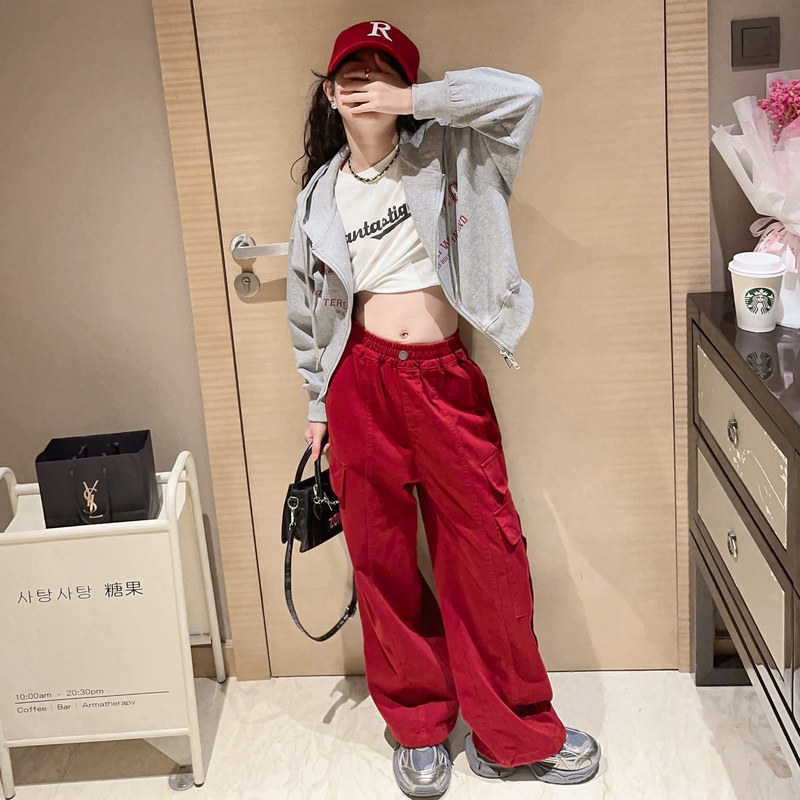 Children's Street Dance Tide Women's Big Boy Scout Hip Hop Performance Engineering Pants Suit American Children's Dance Pants-Taobao