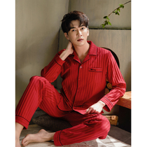 Red Pyjamas Mens Pure Cotton Autumn Winter New Big Code Newlywed New Wedding Life Suit Wedding Full Cotton Home Conserved Bull year