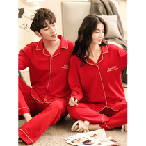 New Wedding Pyjamas Lovers Spring Autumn Season Pure Cotton Women Big Red Wedding of the Year Suite Mens Big Code Festive Home Clothing