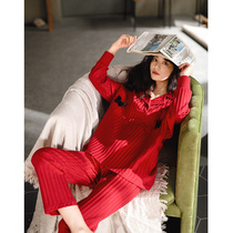 Red Pyjamas Women 2021 New Pure Cotton this year Big code Long sleeves New Wedding Suit Brides Home Suits Autumn Winter