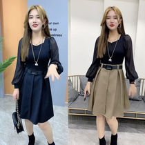 2021 autumn new fashion dress female temperament slim stitching long version long sleeve fake two pieces A- line dress