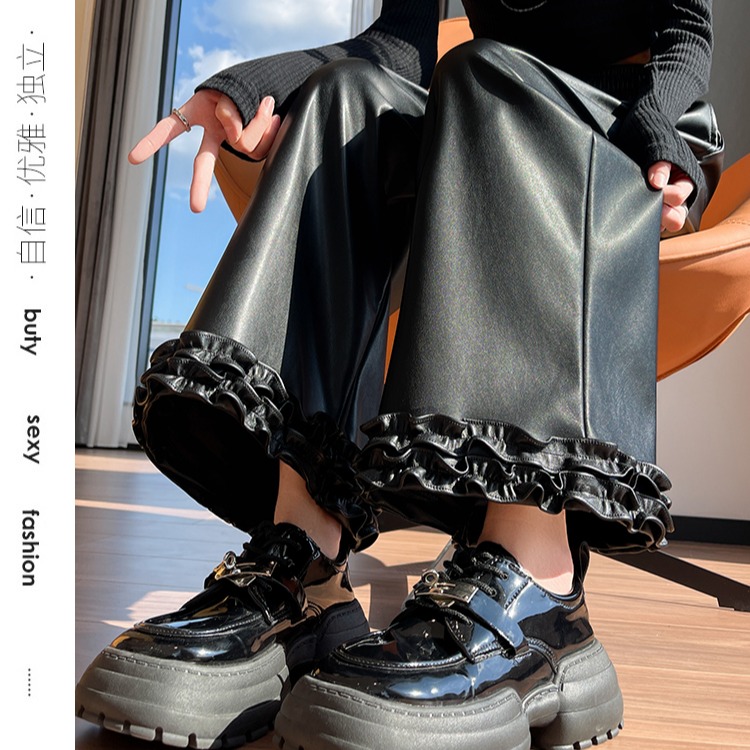 2025新款高腰九分阔腿裤:韩版PU皮时尚新宠