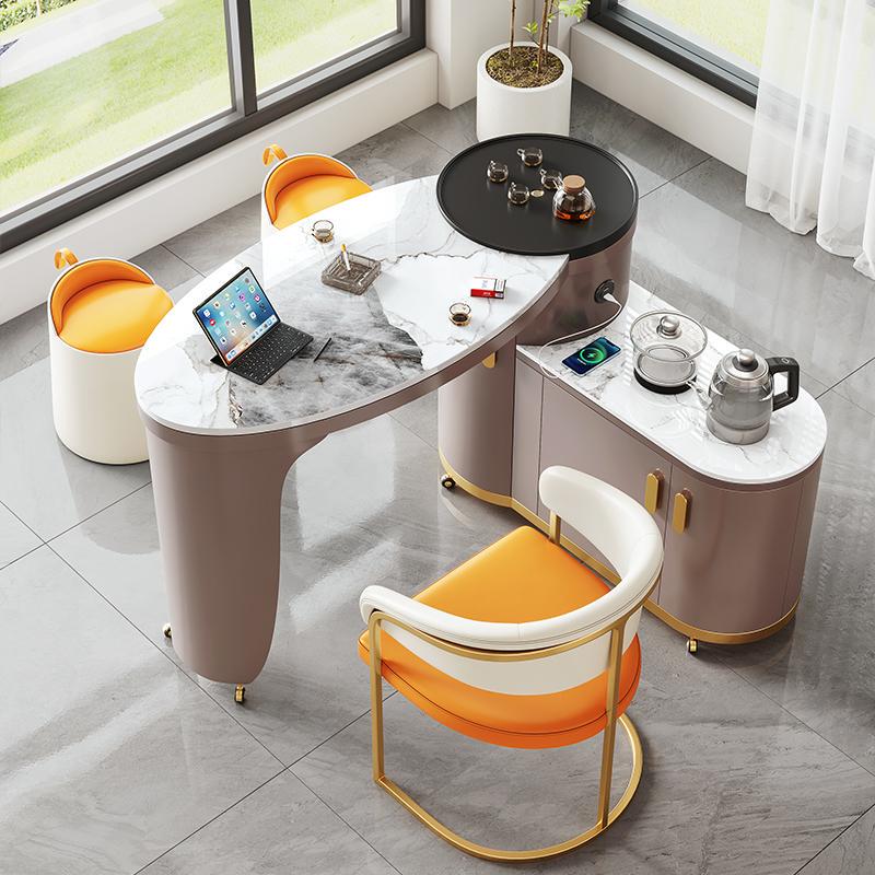 Rotatable and Movable Small Tea Table for Home Use, Slate Balcony Tea Table and Chair Set, Light Luxury Modern Integrated Kettle Tea Table Rotatable and Movable Small Tea Table for Home Use, Slate Balcony Tea Table and Chair Set, Light Luxury Modern Integrated Kettle Tea Table